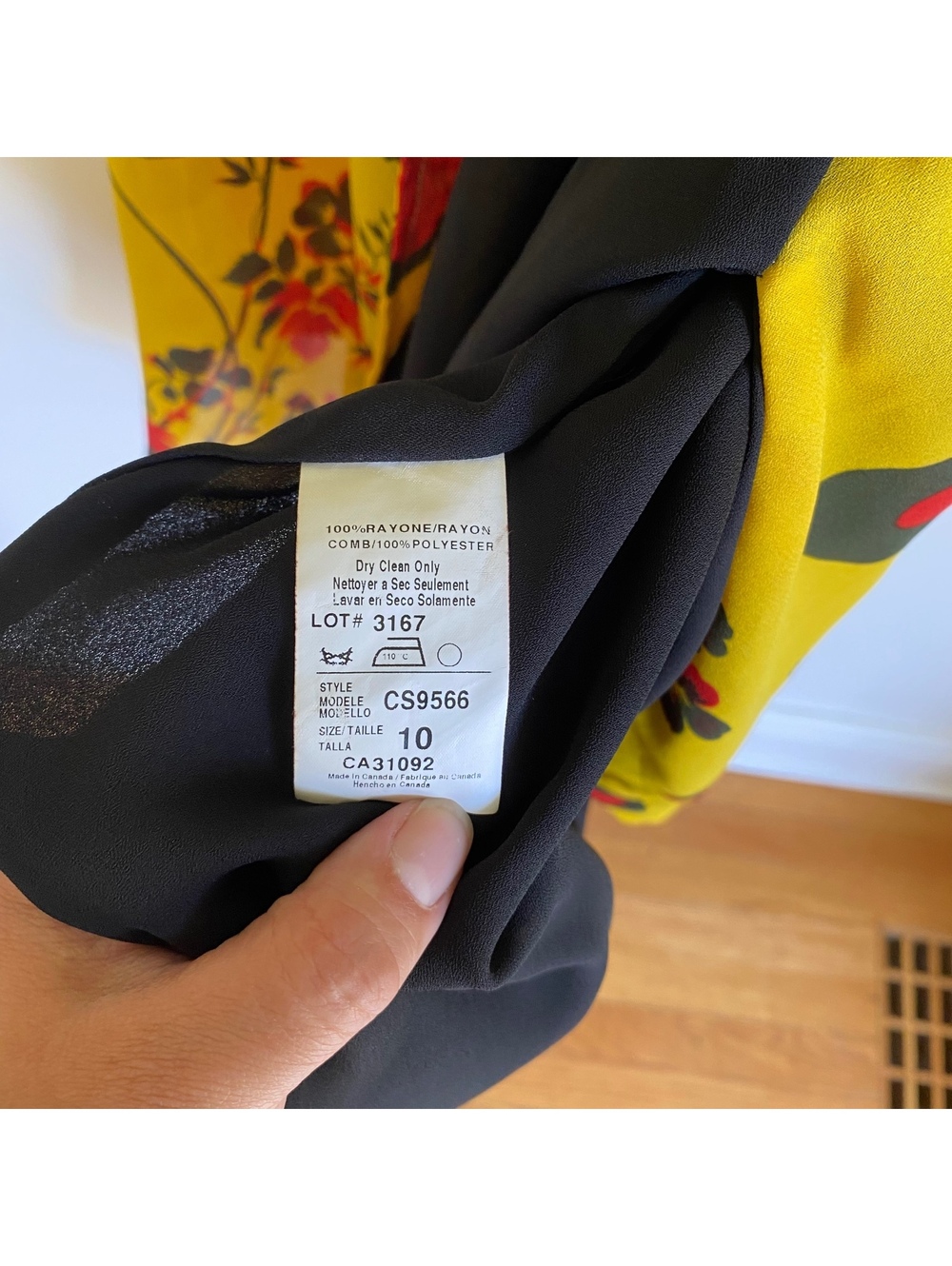 Vintage Mark Edwards Wrap Dress Made in Canada Yellow Floral Chiffon Size 10 Med - Picture 6 of 6